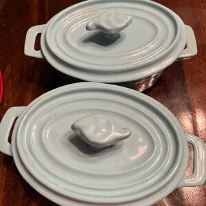 Oval Light Blue Cast Iron Casserole Dish Set